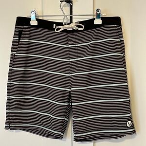 Vuori Men's Black and Blue Striped Board Shorts